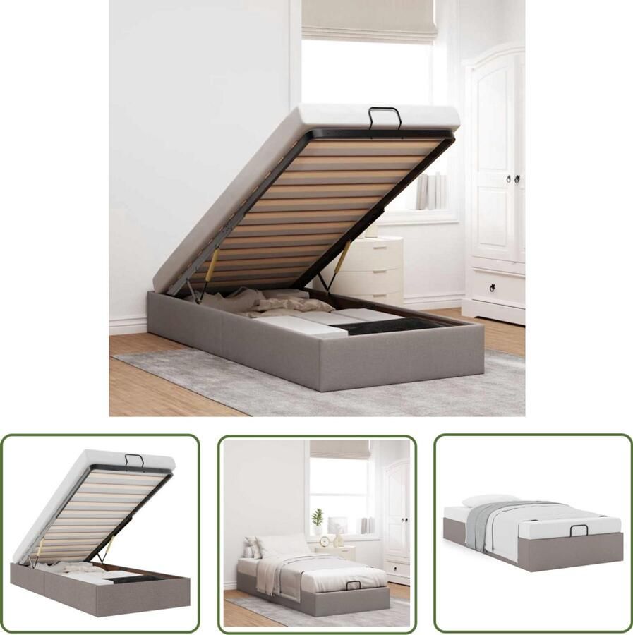 The Living Store Bedframe zonder matras 100x200 cm stof taupe Voetensteun Tweepersoons Bed Boxspring Alternatief Opbergbed Stapelbare Bedden