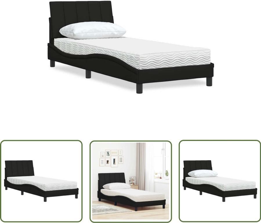 VidaXL Tweepersoonsbed Bed Frame Bed met matras Hanko stof zwart 90x190 cm Kingsize Bed Slaapcomfort Matras