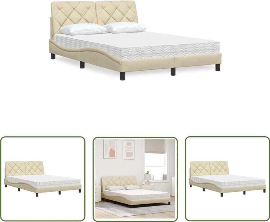 VidaXL Tweepersoonsbed Bed Frame Bed met matras stof crèmekleurig 120x200 cm Slaapcomfort Matras Boxspring Alternatief