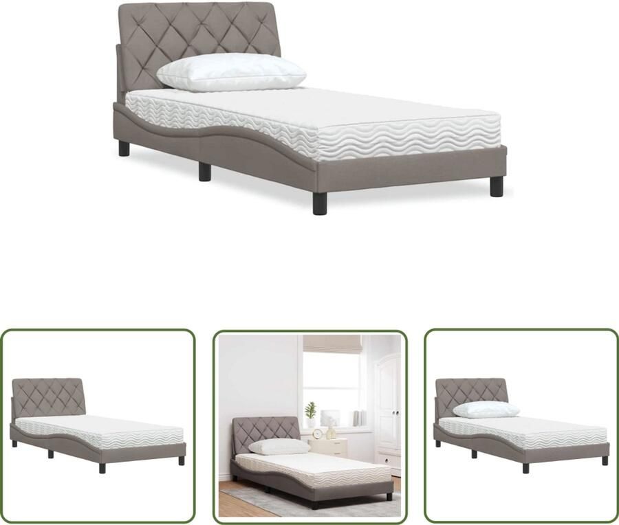 VidaXL Tweepersoonsbed Bed Frame Bed met matras stof taupe 100x200 cm Houten Bed Tapijt Beige Slaapcomfort