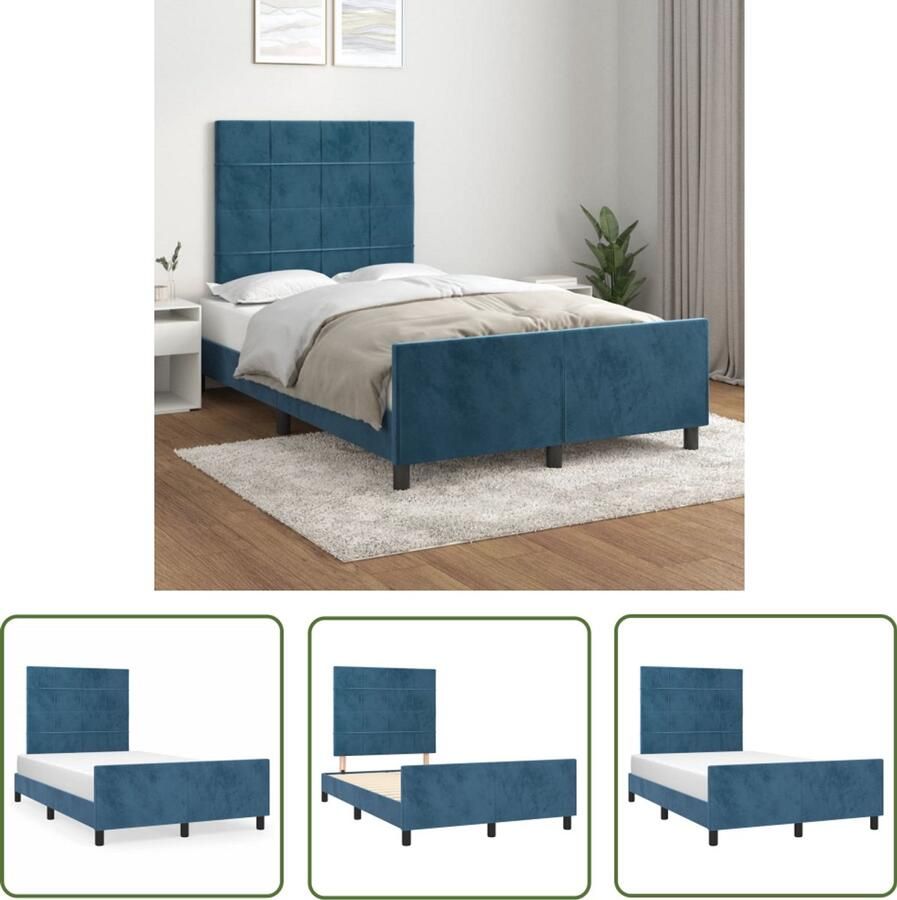 VidaXL Bedframe zonder matras 120x190 cm fluweel donkerblauw Bed Frame Tweepersoonsbed Boxspring Donkere Kleuren Fluweel