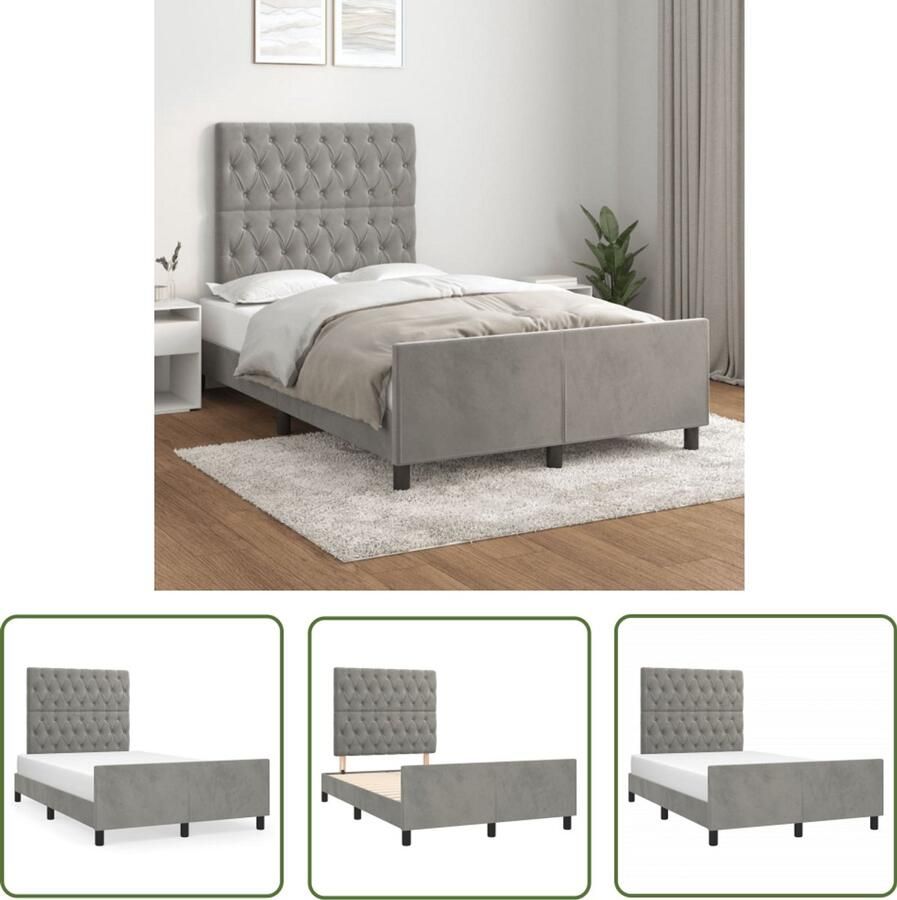 VidaXL Tweepersoonsbed Bed Frame Bedframe zonder matras 120x190 cm fluweel lichtgrijs Boxspring Fluweel Bed Grijs Bed