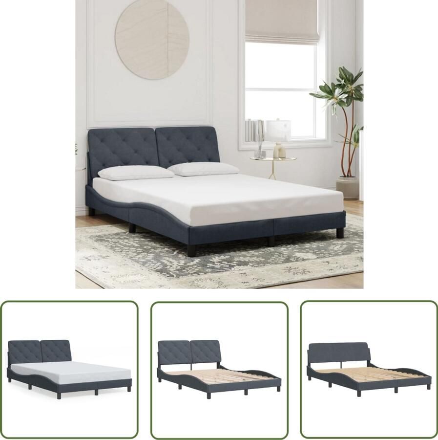 VidaXL Tweepersoonsbed Bed Frame Bedframe zonder matras 120x200 cm fluweel donkergrijs Donkere Kleuren Fluweel Bed Houten Bed