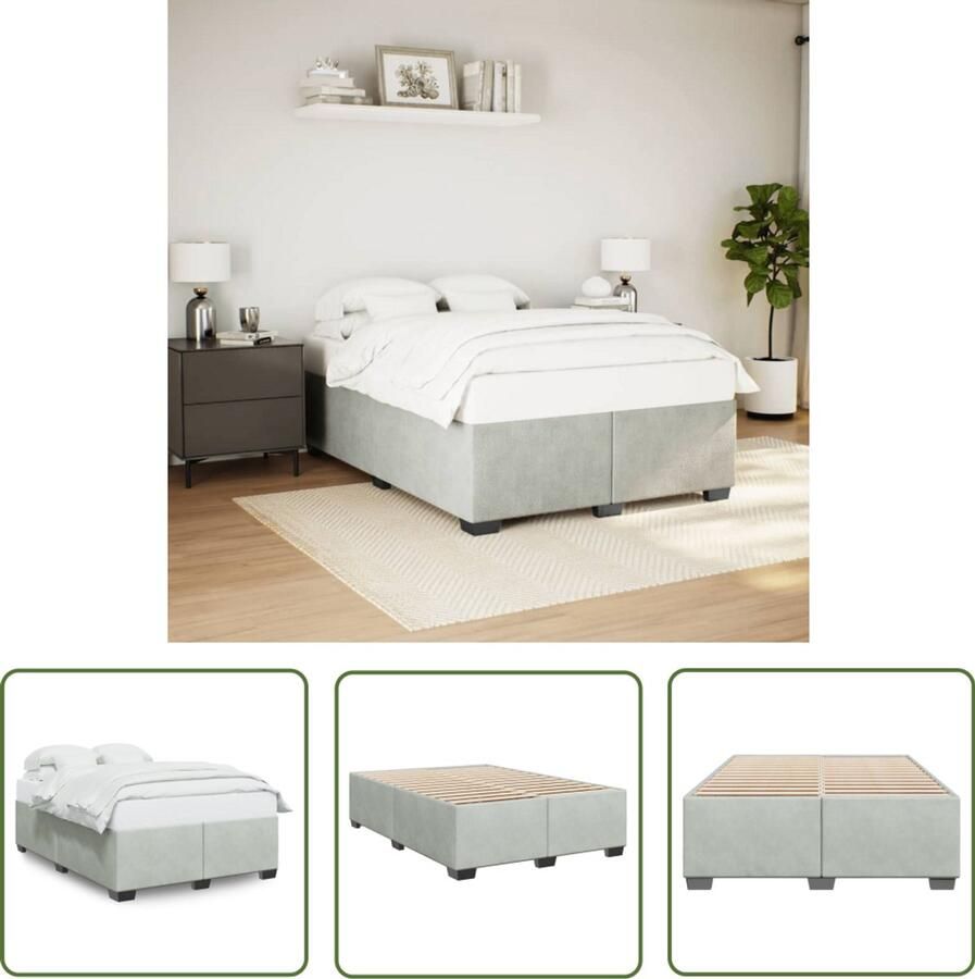 VidaXL Bedframe zonder matras 160x200 cm fluweel lichtgrijs Bedframe Tweepersoonsbed Fluweel Bed Grijs Bed Luxe Bed