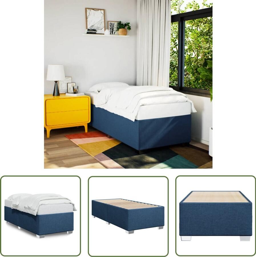 VidaXL Bedframe zonder matras 80x200 cm stof blauw Bedframe Tweepersoonsbed Slaapkamers Blauwdruk Designmeubilair