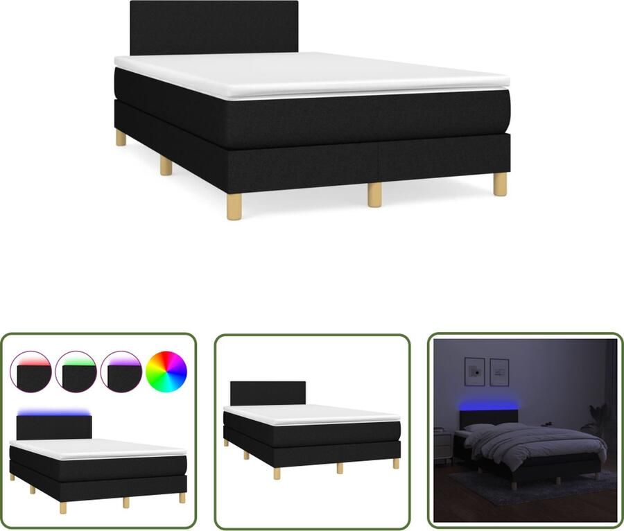 The Living Store Boxspring met matras en LED stof zwart 120x190 cm Boxspring Tweepersoonsbed Led Lamp Hoofdbord Matras