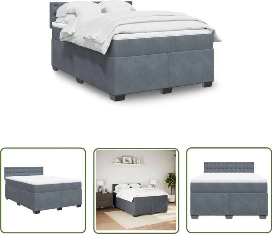 The Living Store Boxspring met matras fluweel donkergrijs 140x200 cm Boxspring Tweepersoonsbed Fluweel Bed Pocketvering Matras Boxspring Kopen