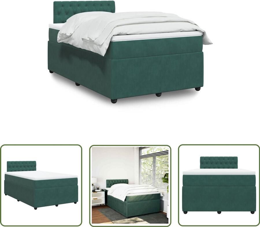 VidaXL Boxspring met matras fluweel donkergroen 120x200 cm Boxspring Tweepersoonsbed Fluweel Dark Green Matras