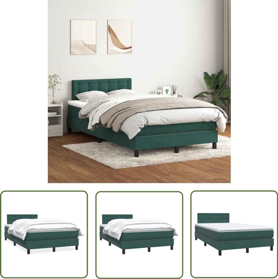 The Living Store Boxspring met matras fluweel donkergroen 120x210 cm Boxspring Tweepersoonsbed Donkergroen Bed Fluweel Bed Boxspring Frame