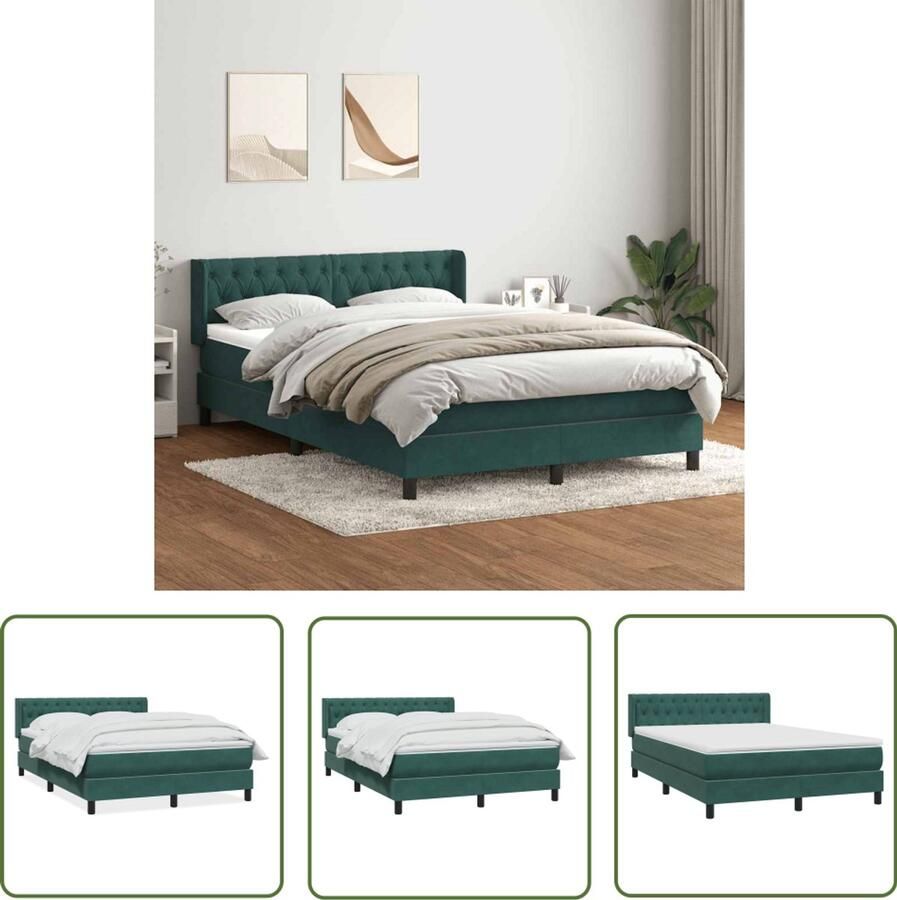 The Living Store Boxspring met matras fluweel donkergroen 140x210 cm Boxspring Tweepersoonsbed Fluweel Bed Donkere Kleuren Luxe Bed