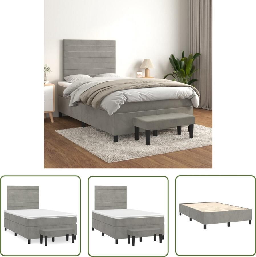 The Living Store Bedframe Boxspring 203 x 120 x 118 128 cm Lichtgrijs Boxspring Tweepersoonsbed Bed Frame Velvet Bed Grijs Bed