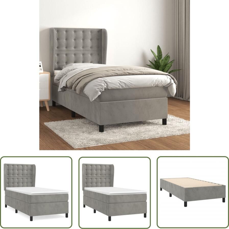 The Living Store Bed lichtgrijs fluweel 203x93x118 128 cm Zacht fluweel praktisch hoofdbord pocketvering matras middelharde ondersteuning huidvriendelijk topmatras Boxspring Tweepersoonsbed Fluweel Bed Grijs Bed King Size Bed