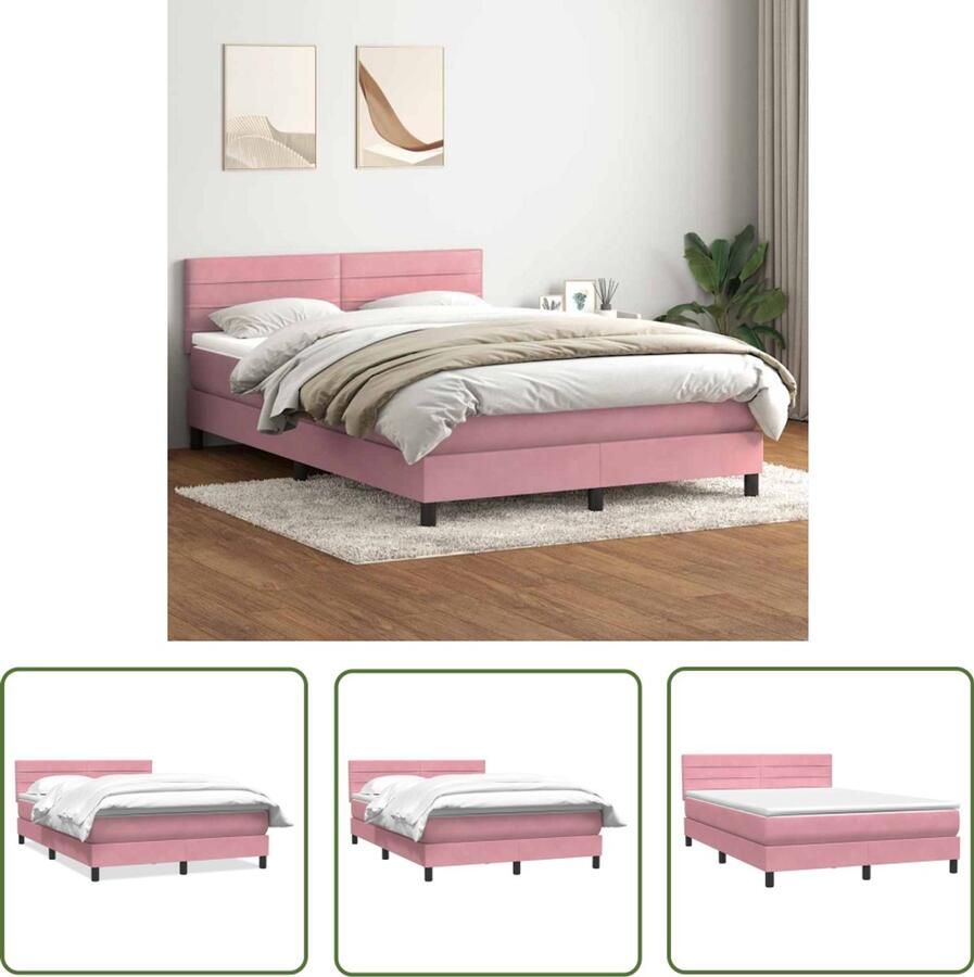 The Living Store Boxspring met matras fluweel roze 140x210 cm Boxspring Tweepersoonsbed Slaapcomfort Fluweel Rosé