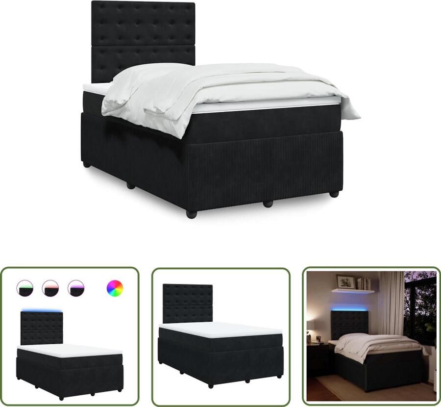 VidaXL Boxspring met matras fluweel zwart 120x190 cm Boxspring Tweepersoonsbed Boxspring Frame Fluweel Bed Led Verlichting