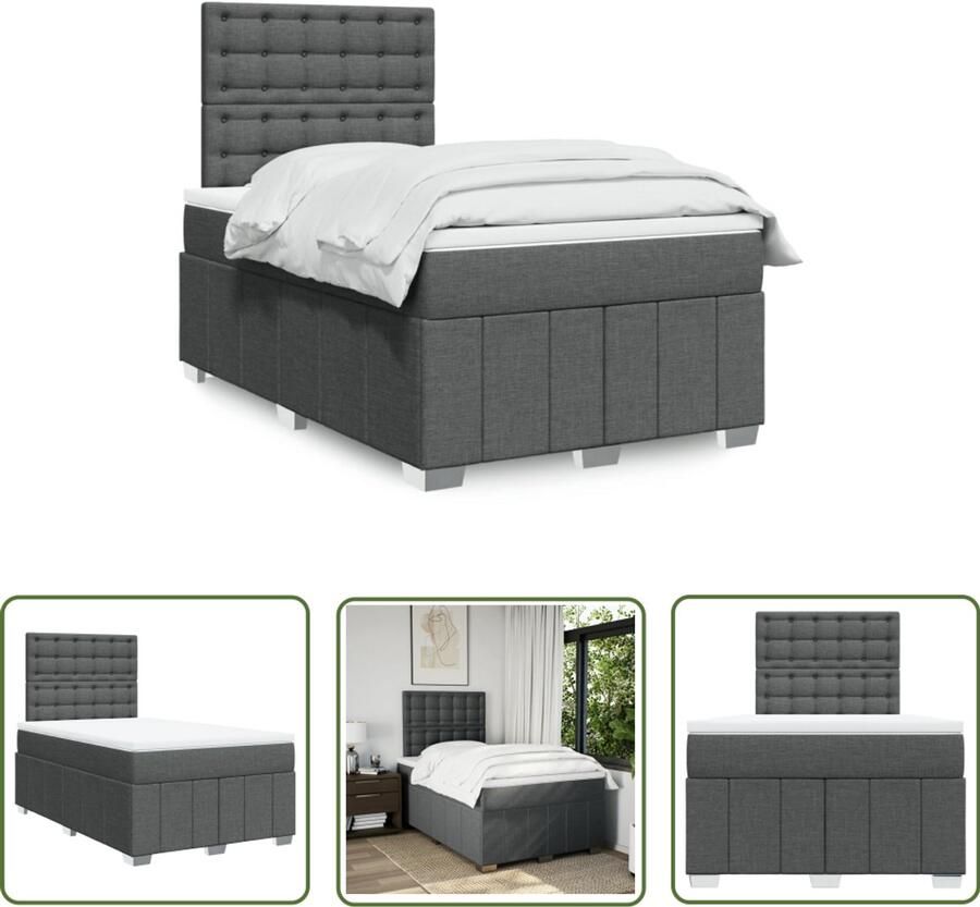 The Living Store Boxspring met matras stof donkergrijs 120x190 cm Boxspring Tweepersoonsbed Slaapcomfort Matras Hoofdbord