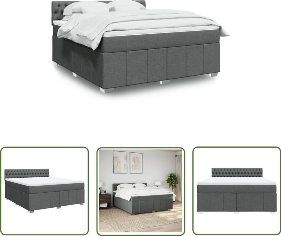The Living Store Boxspring met matras stof donkergrijs 180x200 cm Boxspring Tweepersoonsbed Slaapcomfort Matras Pocketed Veren