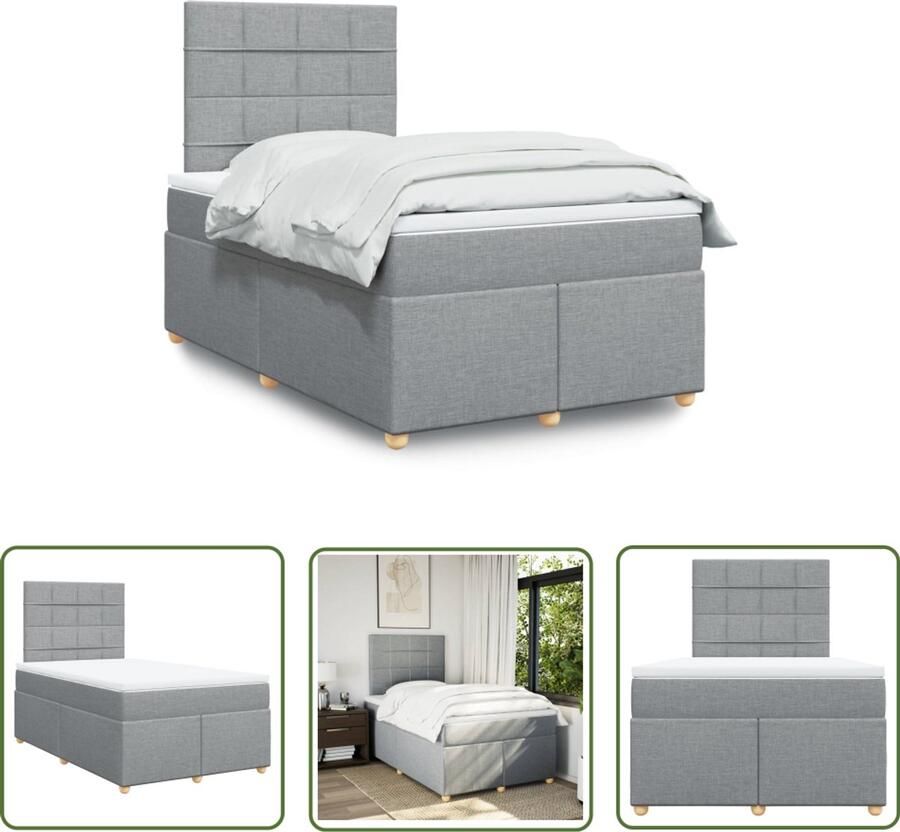 The Living Store Boxspring met matras stof lichtgrijs 120x190 cm Boxspring Tweepersoonsbed Slaapcomfort Pocketveringmatras Adjustable Headboard