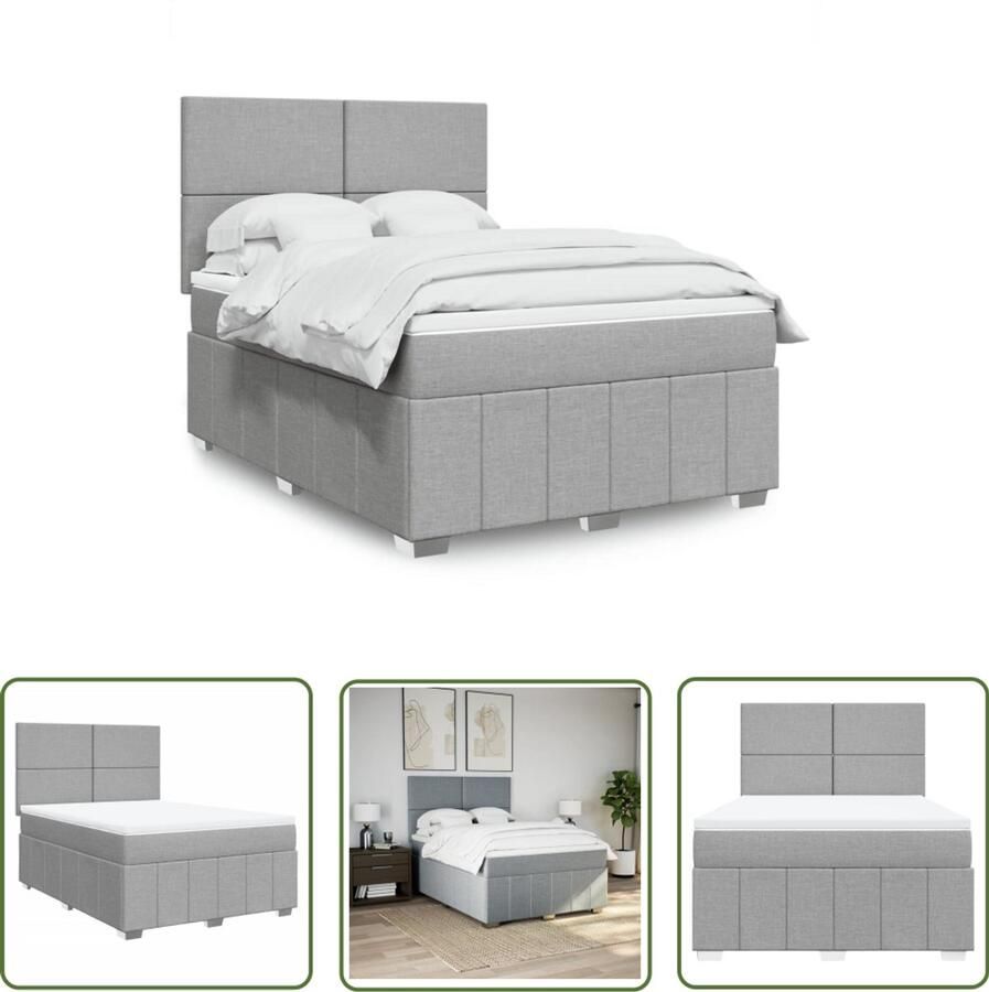 The Living Store Boxspring met matras stof lichtgrijs 140x190 cm Boxspring Tweepersoonsbed Slaapcomfort Matras Hoofdbord