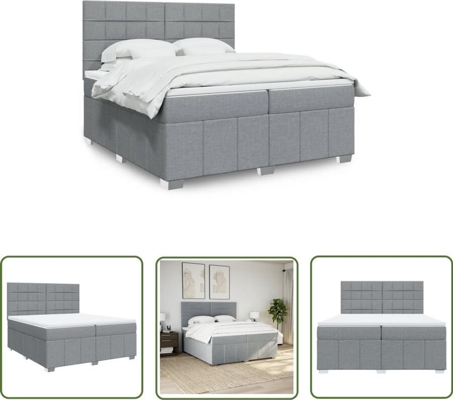 The Living Store Boxspring met matras stof lichtgrijs 200x200 cm Boxspring Tweepersoonsbed Slaapcomfort Matras Pockethvering