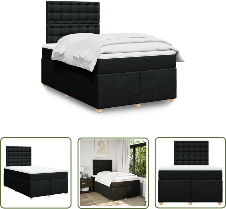 The Living Store Boxspring met matras stof zwart 120x190 cm Boxspring Tweepersoonsbed Slaapcomfort Matras Hoofdbord
