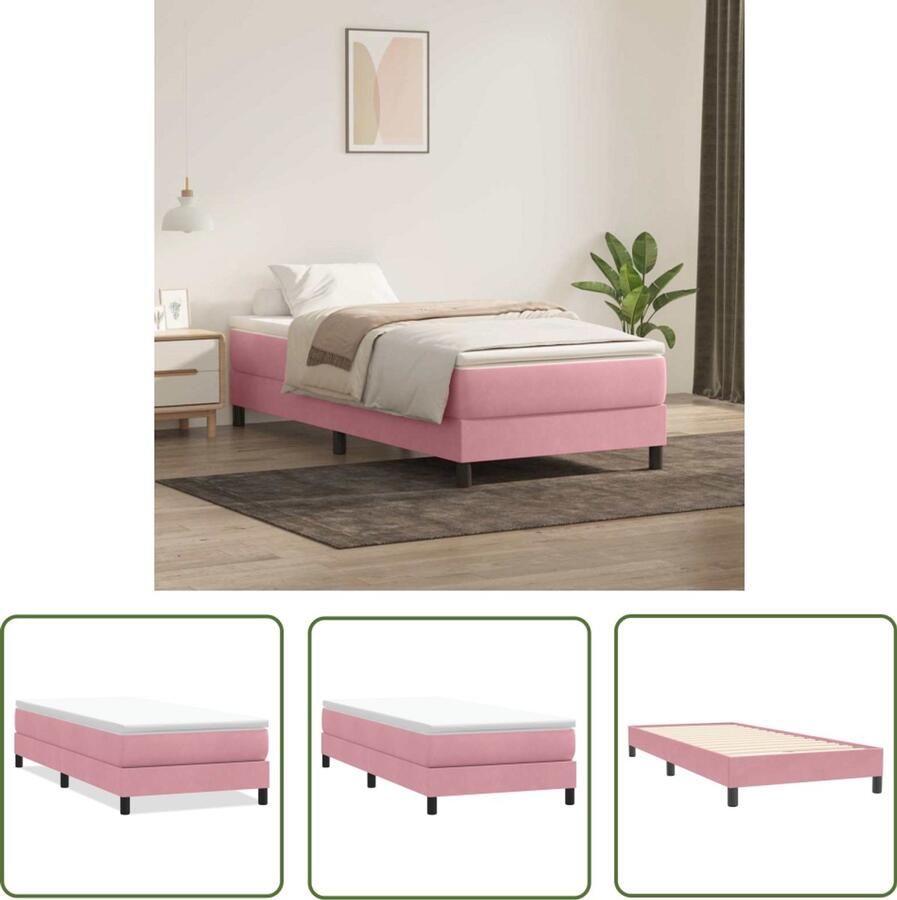 The Living Store Boxspring zonder matras fluweel roze 100x220 cm Boxspring Tweepersoonsbed Fluweel Bed Roze Bed Boxspring Frame