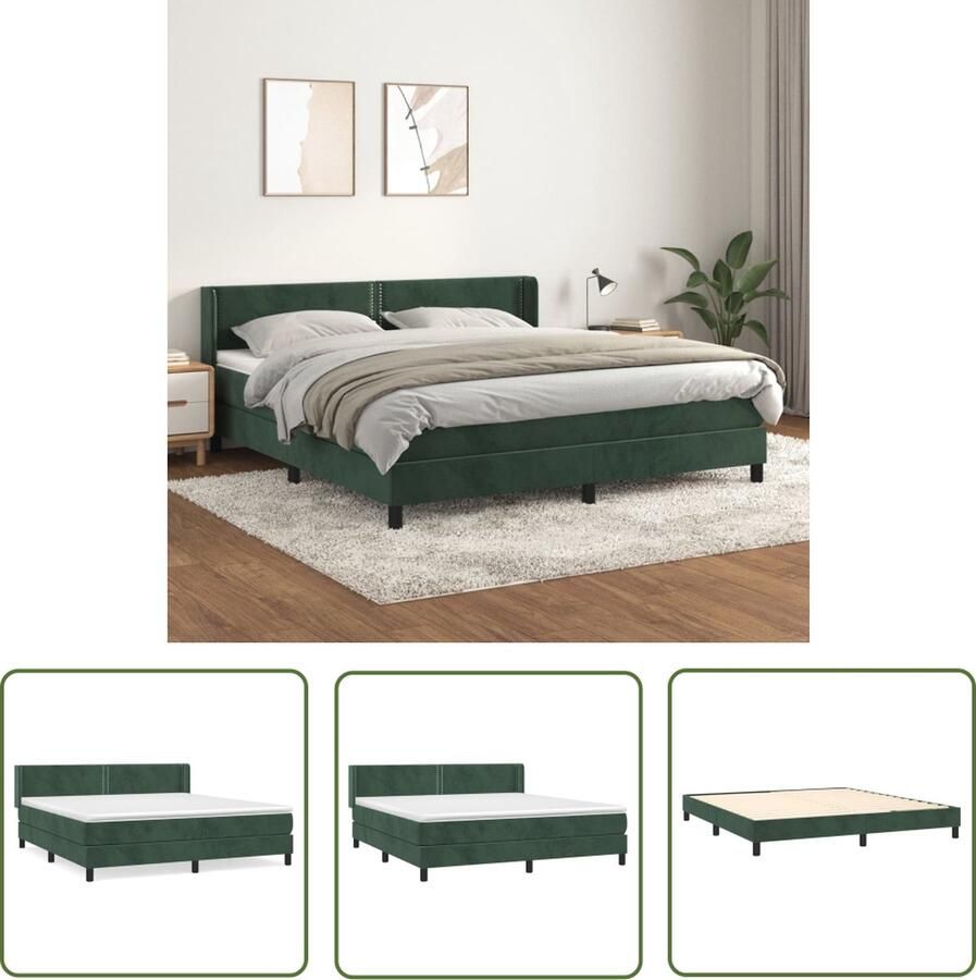 The Living Store Boxspringbed Fluweel Donkergroen 203 x 163 x 78 88 cm Pocketvering matras 160 x 200 x 20 cm Bedtopmatras 160 x 200 x 5 cm 1 x bedframe 1 x hoofdbord 1 x matras 1 x topmatras