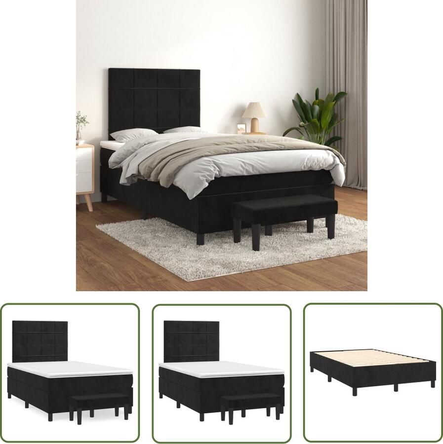The Living Store Boxspring met matras fluweel zwart 120x200 cm Boxspringbed Tweepersoonsbed Zwarte Bed Velvet Bed Luxe Bed