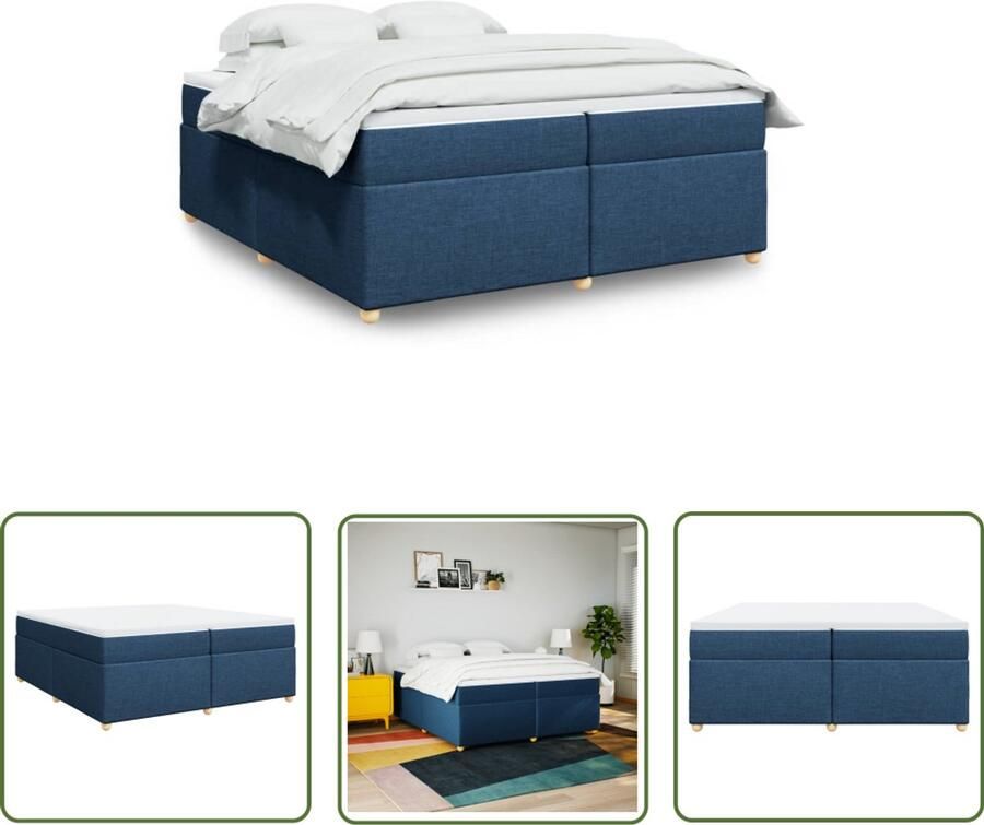 The Living Store Boxspring met matras stof blauw 200x200 cm Boxspringbed Tweepersoonsbed Boxspring Pocketveringmatras Blauwdruk