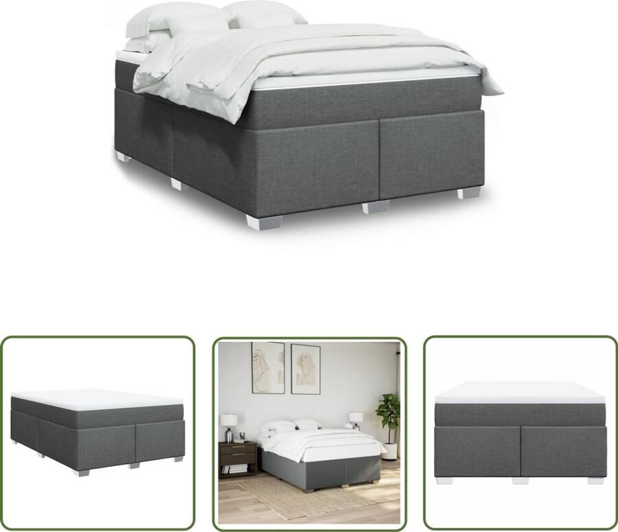 The Living Store Boxspring met matras stof donkergrijs 140x200 cm Boxspringbed Tweepersoonsbed Pocketveringmatras Donkergrijs Bed Boxspring Frame