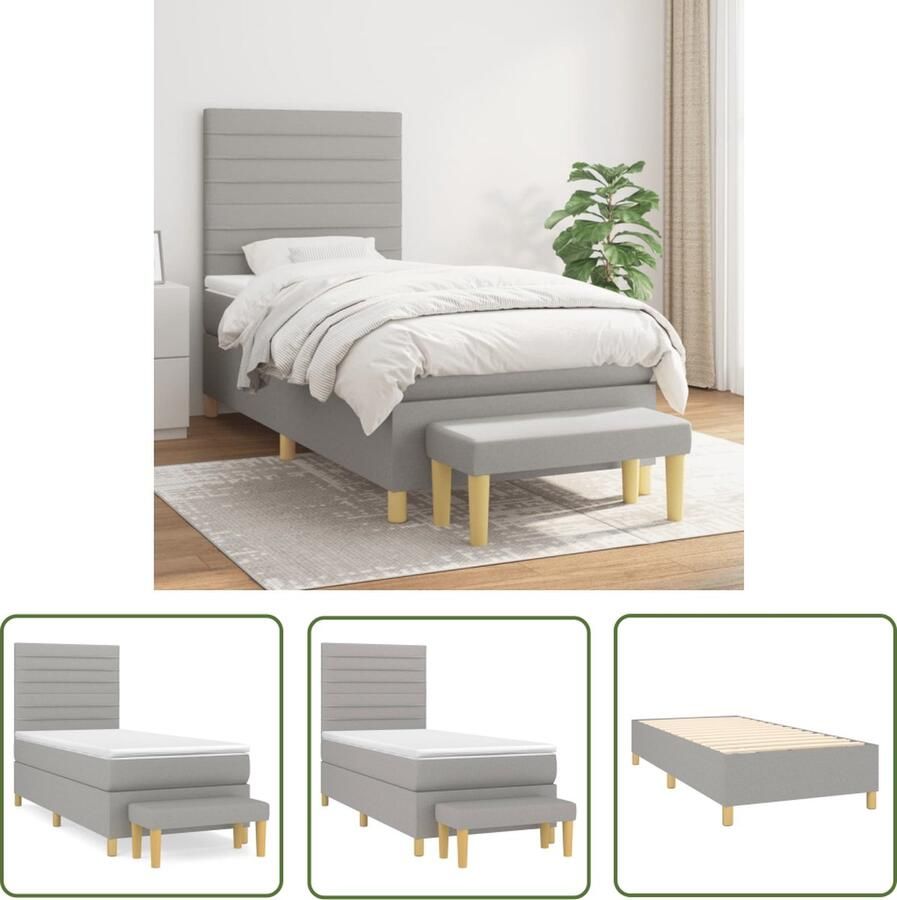The Living Store Boxspringbed Luxor Bed 203x90x118 128 cm Pocketvering matras Boxspringbed Tweepersoonsbed Boxspring Grijs Bed Pocketed Spring Mattress