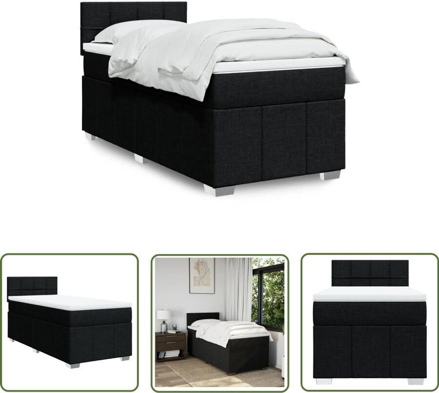 The Living Store Boxspring met matras stof zwart 90x190 cm Boxspringbed Tweepersoonsbed Slaapcomfort Pocketveringmatras Elektrisch Verstelbaar Hoofdbord