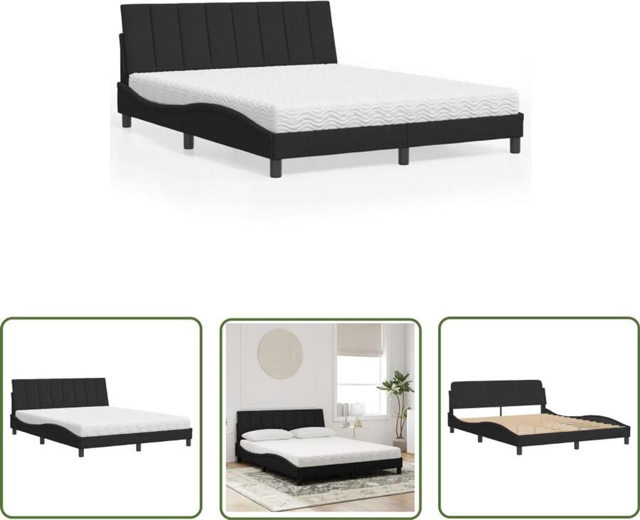 VidaXL Bed met matras Hanko fluweel zwart 160x200 cm Fluwelen Bed Tweepersoonsbed Boxspring King Size Bed Groot Bed