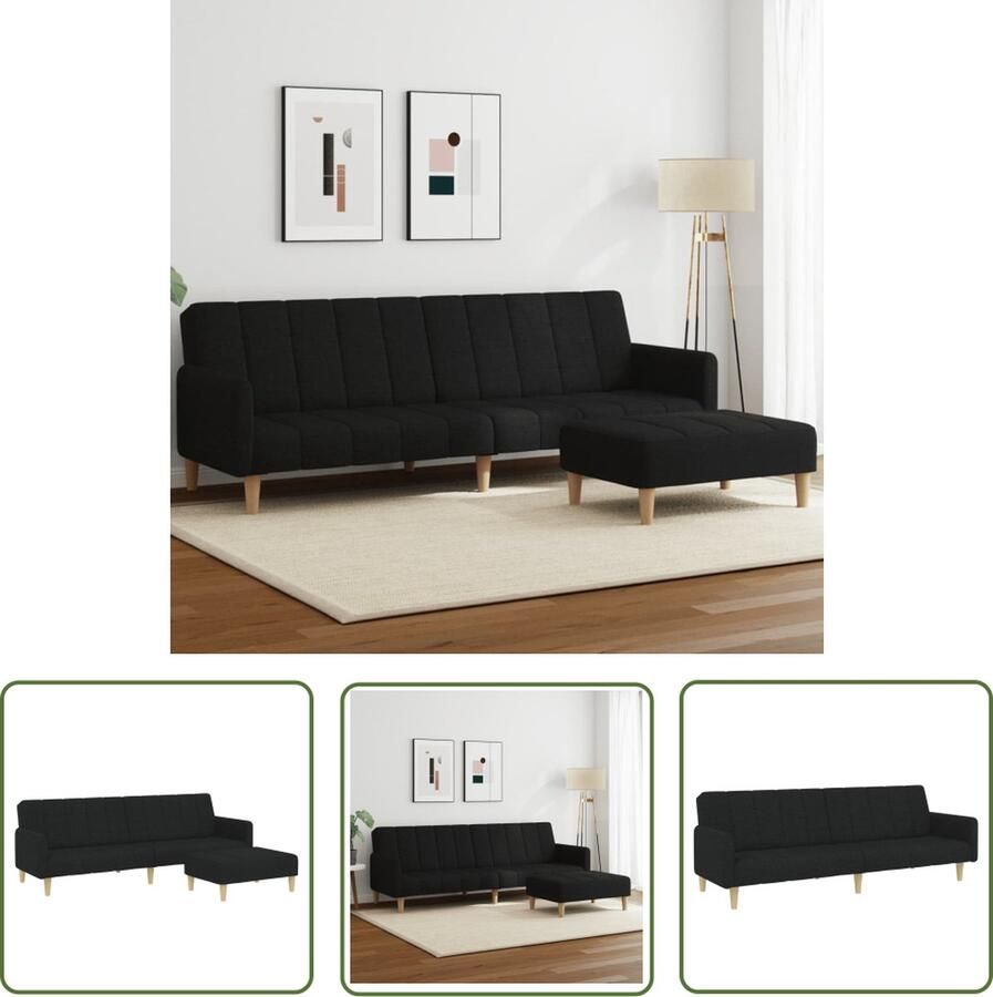 The Living Store Slaapbank 2-zits met voetenbank stof zwart Slaapbank Tweepersoonsbed Kanapé Lounge Meubilair Zitzitting