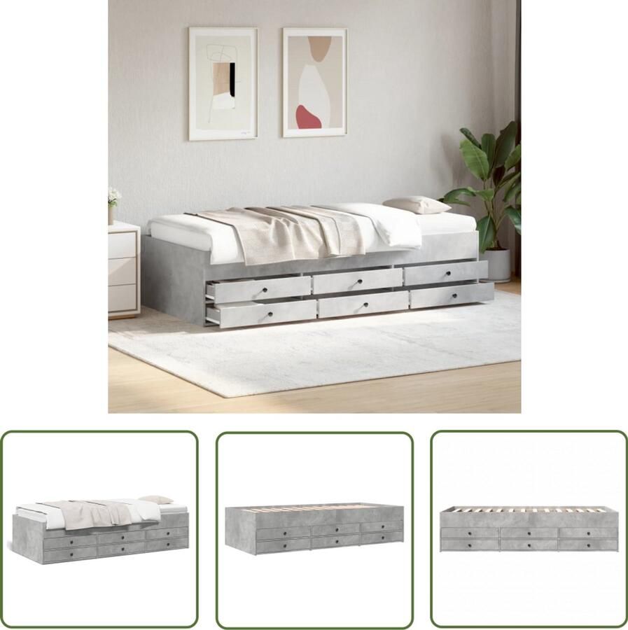 VidaXL Slaapbank met lades zonder matras 90x190 cm betongrijs Slaapbank Tweepersoonsbed Daybed Betonnen Grijs Houten Bed