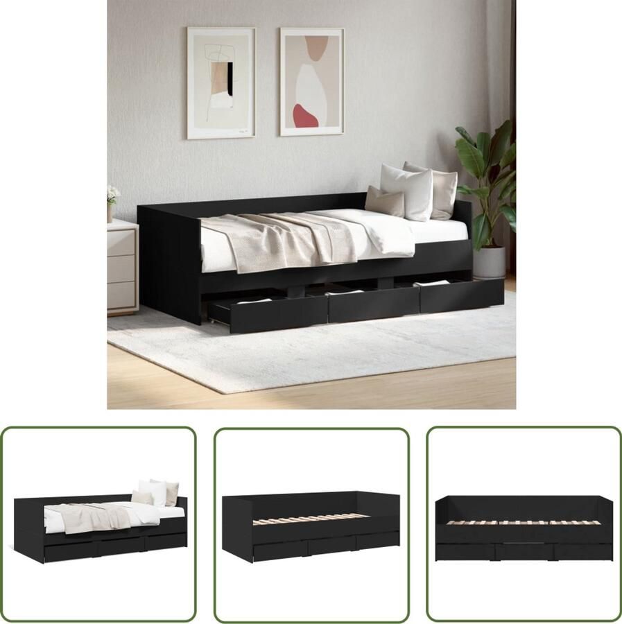 VidaXL Slaapbank met lades zonder matras 90x190 cm zwart Slaapbank Tweepersoonsbed Boxspring Stapelbaar Bed Houten Bed