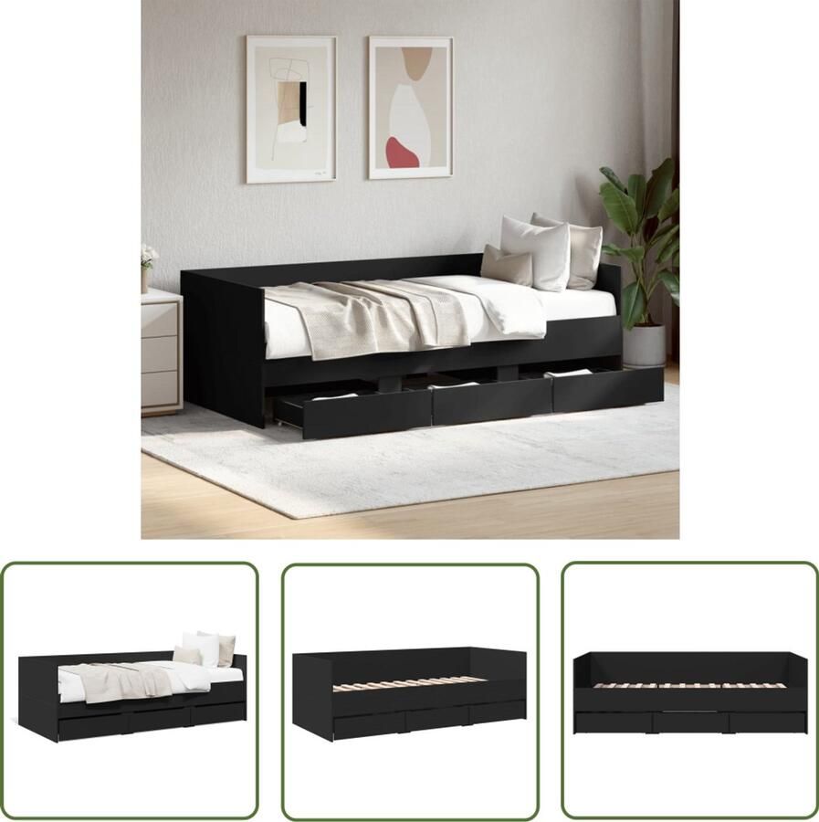 VidaXL Slaapbank met lades zonder matras 90x200 cm zwart Slaapbank Tweepersoonsbed Boxspring Stapelbaar Bed Multifunctionele Bank