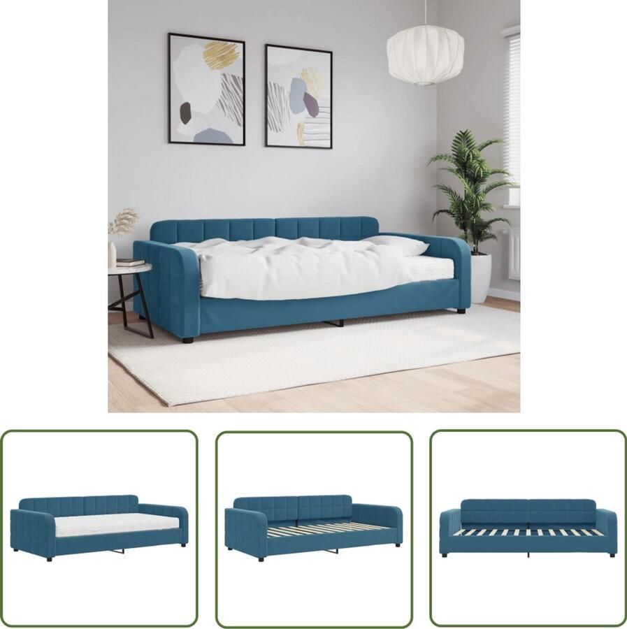 The Living Store Slaapbank met matras 100x200 cm fluweel blauw Slaapbank Tweepersoonsbed Fluweelsofa Blauwe Sofa Multifunctionele Meubels