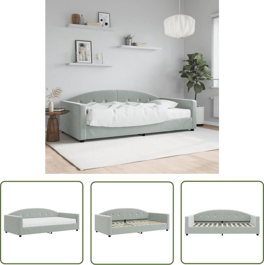The Living Store Slaapbank Lichtgrijs Fluweel 222x110x75 Schuimmatras Houten Frame Slaapbank Tweepersoonsbed Sofa Bed Lounge Meubilair Fluweel Bank