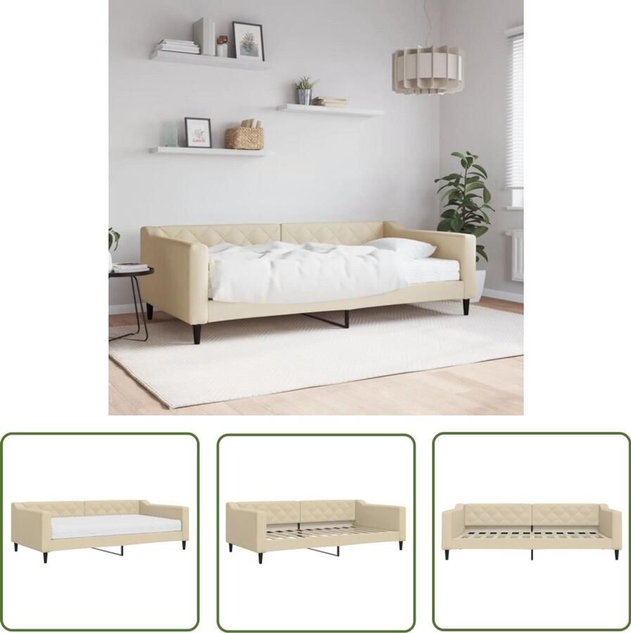 The Living Store Slaapbank met matras 100x200 cm stof crèmekleurig Slaapbank Tweepersoonsbed Bankslaapbank Multifunctioneel Meubilair Creme Kleurige Bank