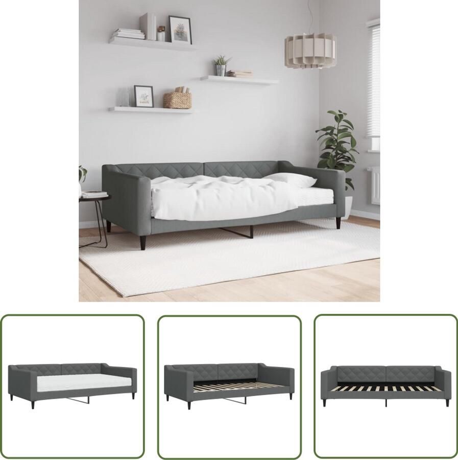 The Living Store Slaapbank met matras 100x200 cm stof donkergrijs Slaapbank Tweepersoonsbed Donkere Meubels Multifunctioneel Meubel Designmeubel