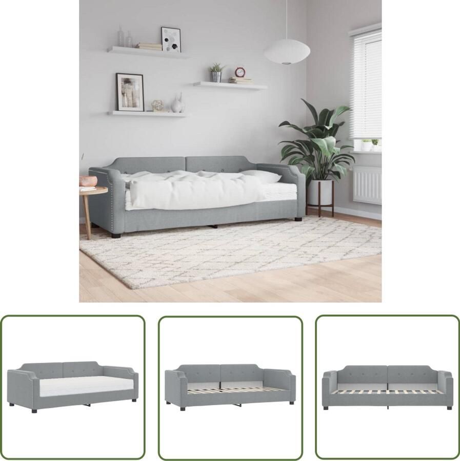 The Living Store Slaapbank met matras 100x200 cm stof lichtgrijs Slaapbank Tweepersoonsbed Sofa Bed Comfortabele Slaapbank Moderne Slaapbank