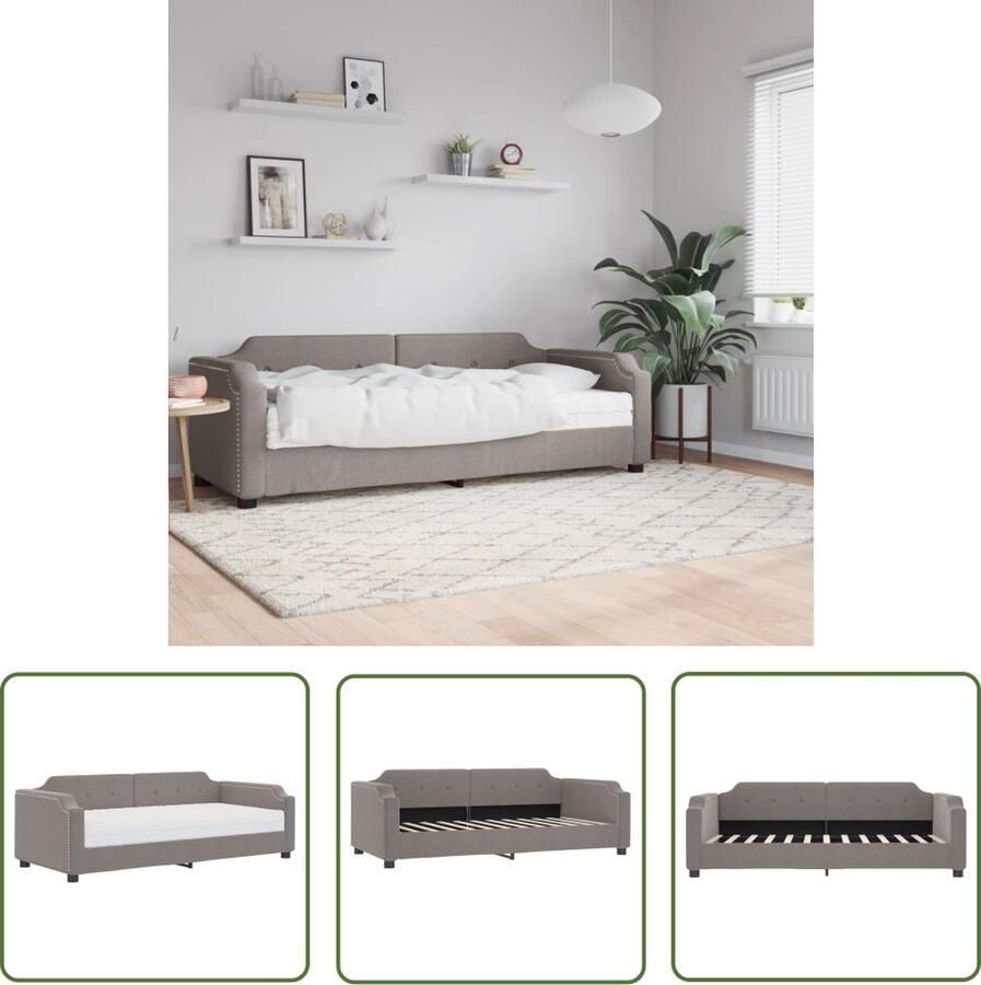 The Living Store Slaapbank met matras 100x200 cm stof taupe Slaapbank Tweepersoonsbed Sofa Bed Lounge Bed Multifunctioneel Meubilair