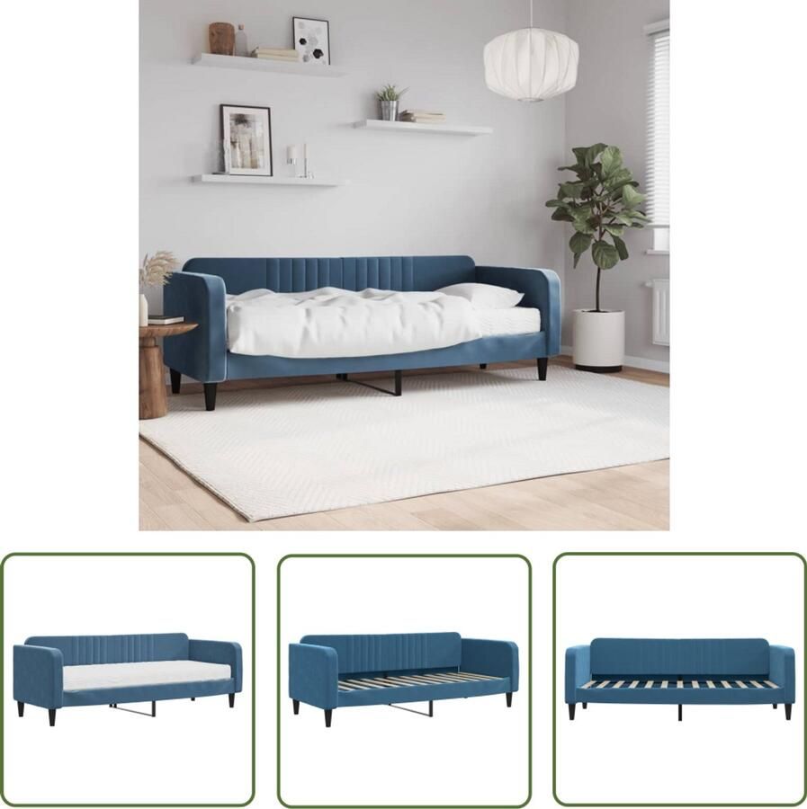 The Living Store Slaapbank met matras 80x200 cm fluweel blauw Slaapbank Tweepersoonsbed Blauwe Meubels Lounge Sofa Multifunctioneel Meubel