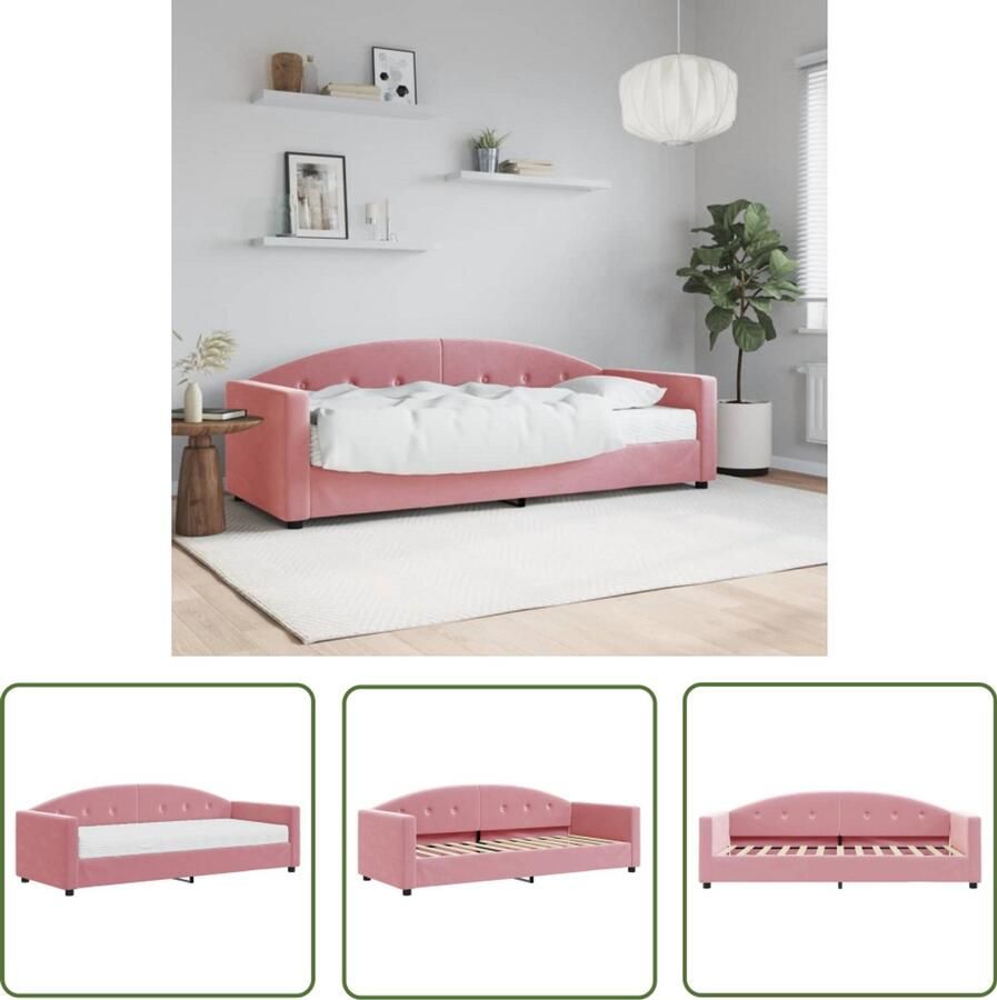 The Living Store Slaapbank met matras 80x200 cm fluweel roze Slaapbank Tweepersoonsbed Sofa Bed Meubels Lounge