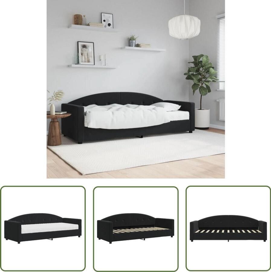 The Living Store Slaapbank met matras 80x200 cm fluweel zwart Slaapbank Tweepersoonsbed Zwarte Meubels Lounge Sofa Compact Bed