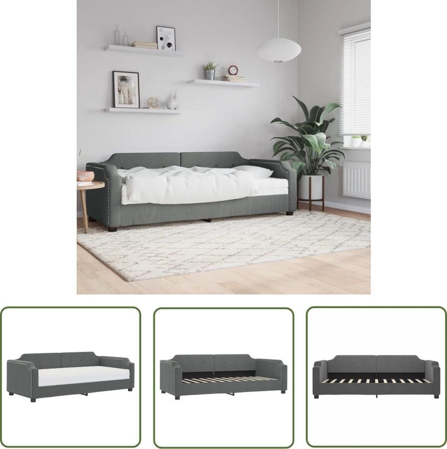 The Living Store Slaapbank 2-in-1 Donkergrijs 223 x 90 x 66.5 cm Inclusief schuimmatras Slaapbank Tweepersoonsbed Donkere Meubels Comfortabele Stoffen Multifunctioneel Meubel