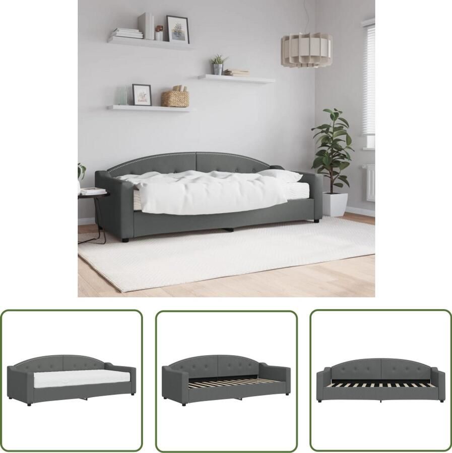 The Living Store Slaapbank met matras 80x200 cm stof donkergrijs Slaapbank Tweepersoonsbed Donkere Meubels Multifunctioneel Meubel Comfortabele Stoffering