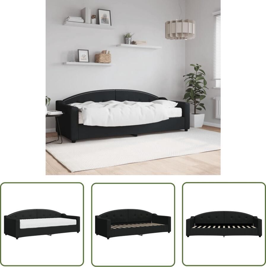 The Living Store Slaapbank 2-in-1 Zwart 223x90x75cm Comfortabel schuimmatras Slaapbank Tweepersoonsbed Sofa Bed Zithoek Guest Bed