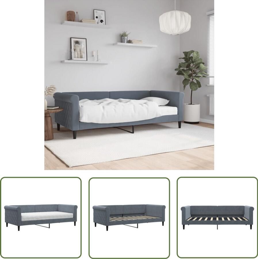 VidaXL Slaapbank met matras 90x190 cm fluweel donkergrijs Slaapbank Tweepersoonsbed Donker Grijs Fluweel Zitbank