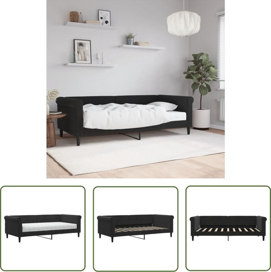 The Living Store Slaapbank 2-in-1 219 x 100 x 68 cm Fluweel Zwart Slaapbank Tweepersoonsbed Zwarte Meubels Velvet Sofa Lounge Bank